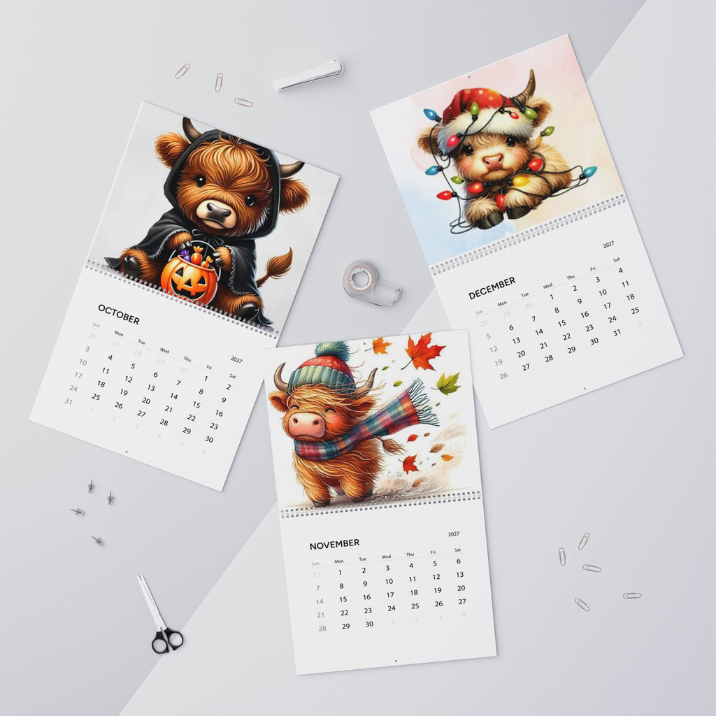 Cute Highland Calf Illustration Wall Calendar | 2027 Monthly Calendar, Farm Animal Art