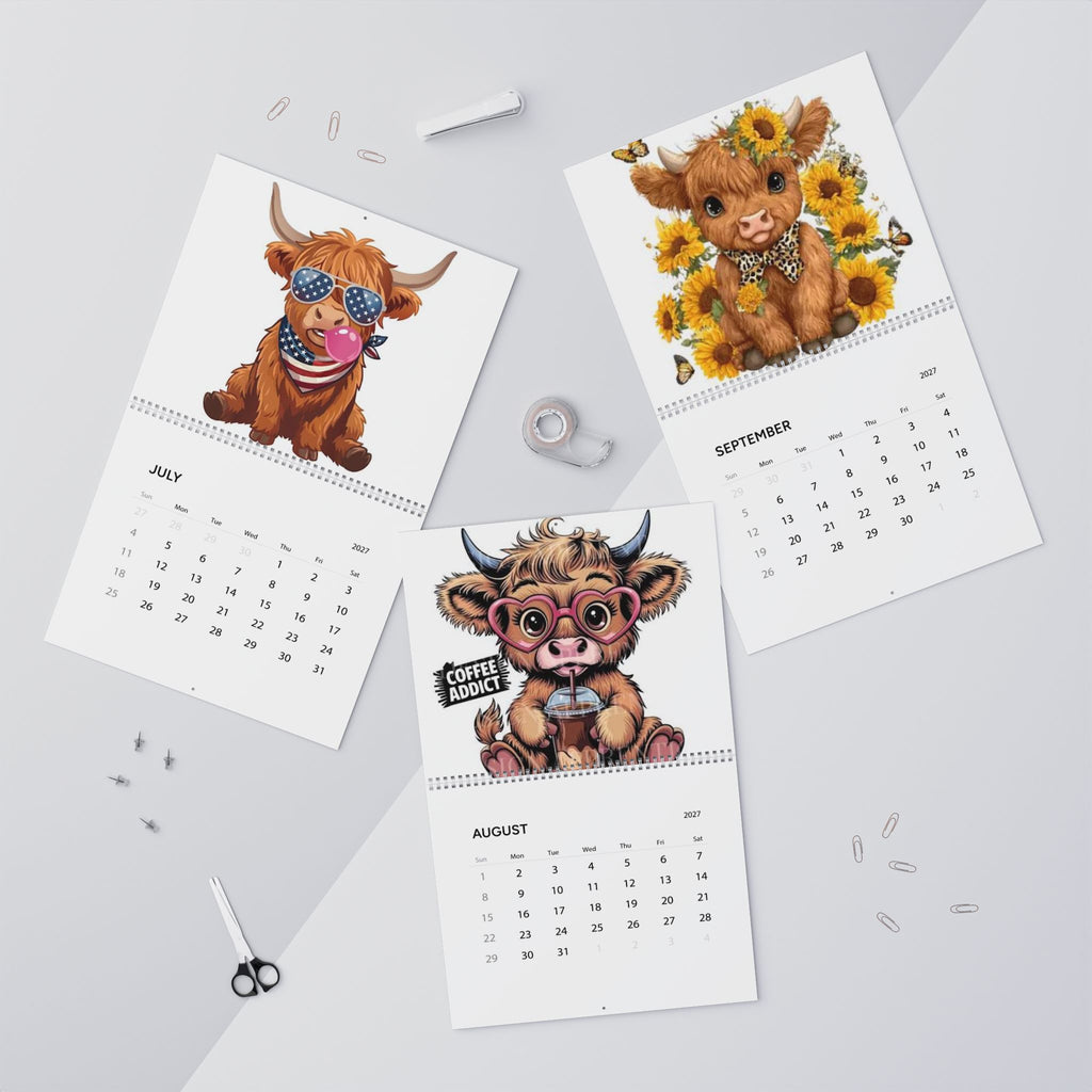 Cute Highland Calf Illustration Wall Calendar | 2027 Monthly Calendar, Farm Animal Art