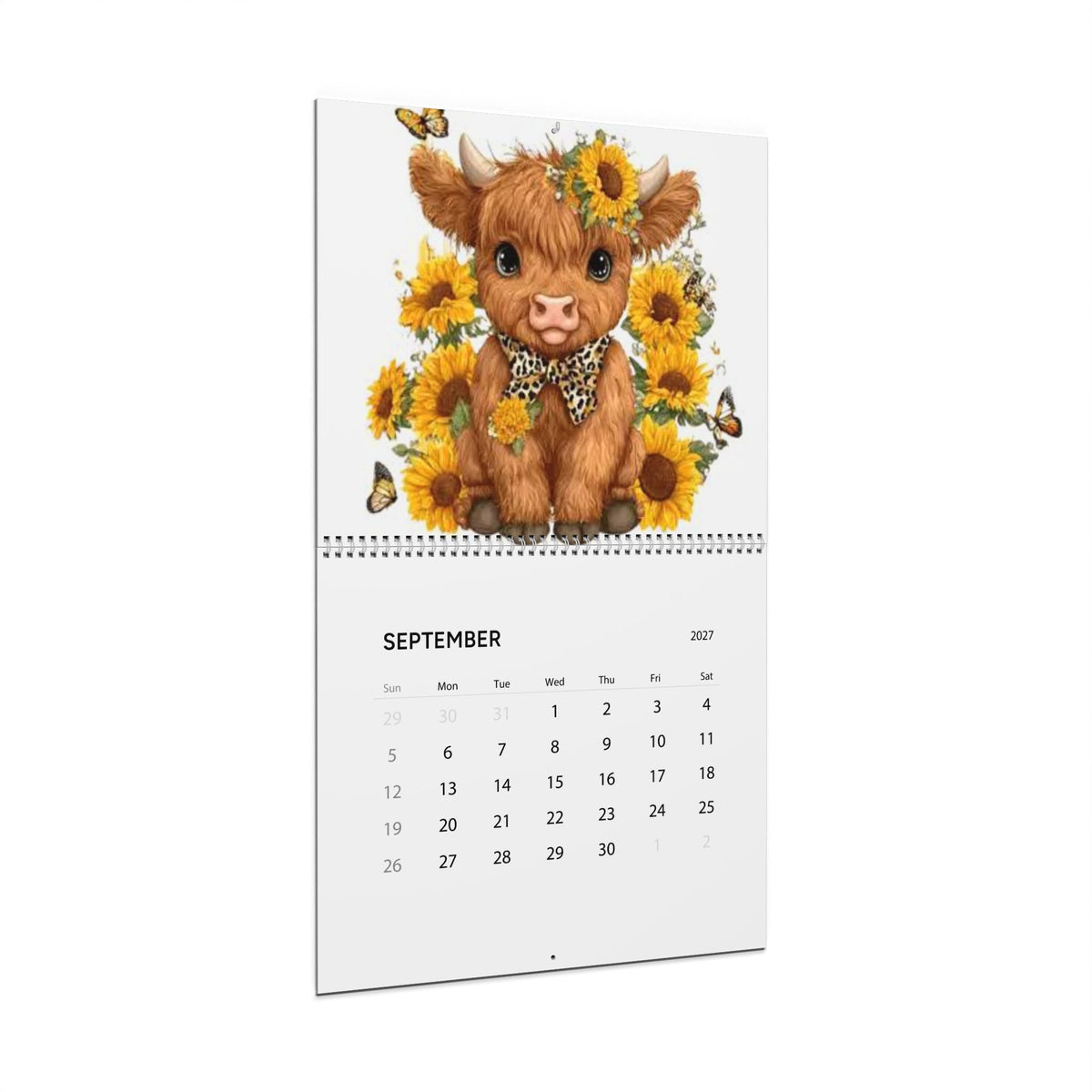 Cute Highland Calf Illustration Wall Calendar | 2027 Monthly Calendar, Farm Animal Art