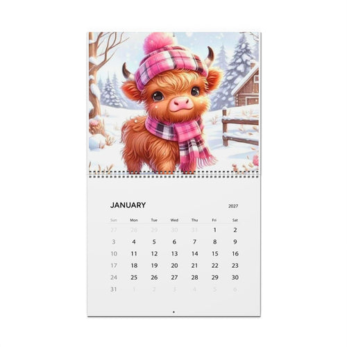 Cute Highland Calf Illustration Wall Calendar | 2027 Monthly Calendar, Farm Animal Art