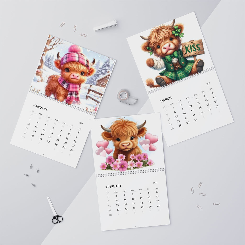 Cute Highland Calf Illustration Wall Calendar | 2027 Monthly Calendar, Farm Animal Art